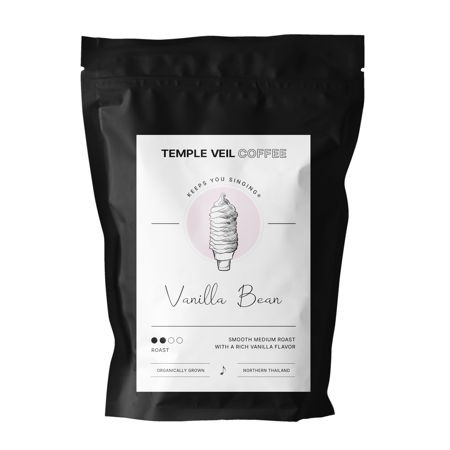 Smooth medium roast with a rich vanilla flavor. Organically grown in Northern Thailand.